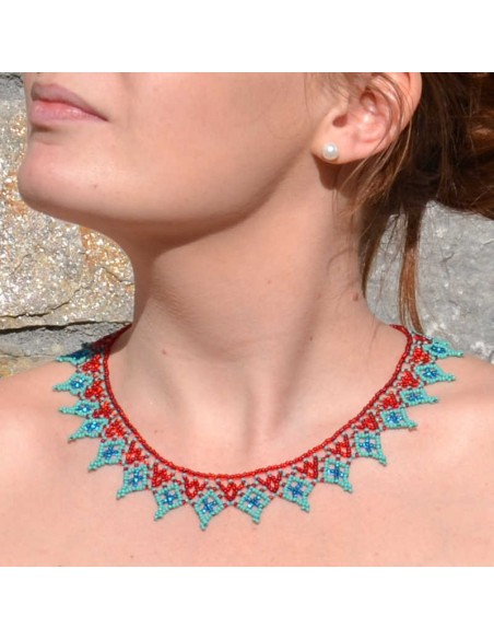 Collier pico rouge et turquoise