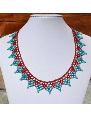 Collier pico rouge et turquoise